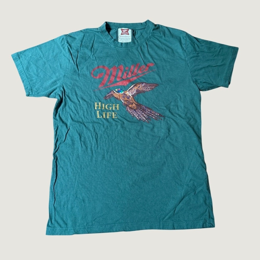 American Needle Miller High Life T-Shirt Women Green Pheasant Graphic SIZE L